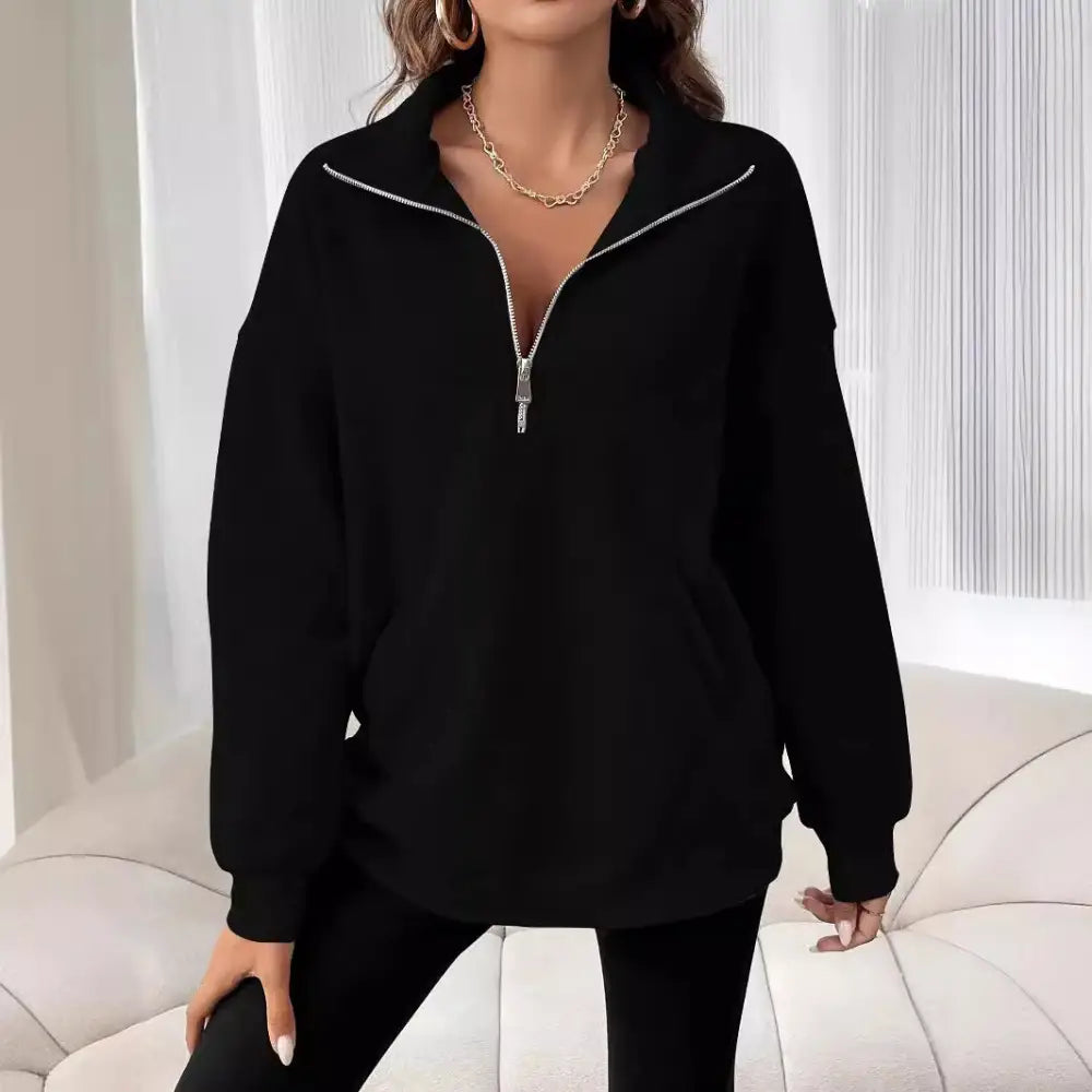Polo Collar Solid Color Casual Women's Hoodie Beyond Trends Hub