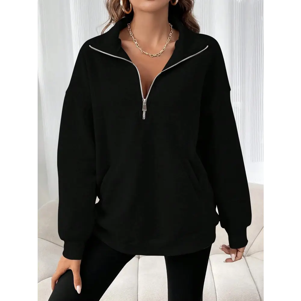 Polo Collar Solid Color Casual Women's Hoodie Beyond Trends Hub
