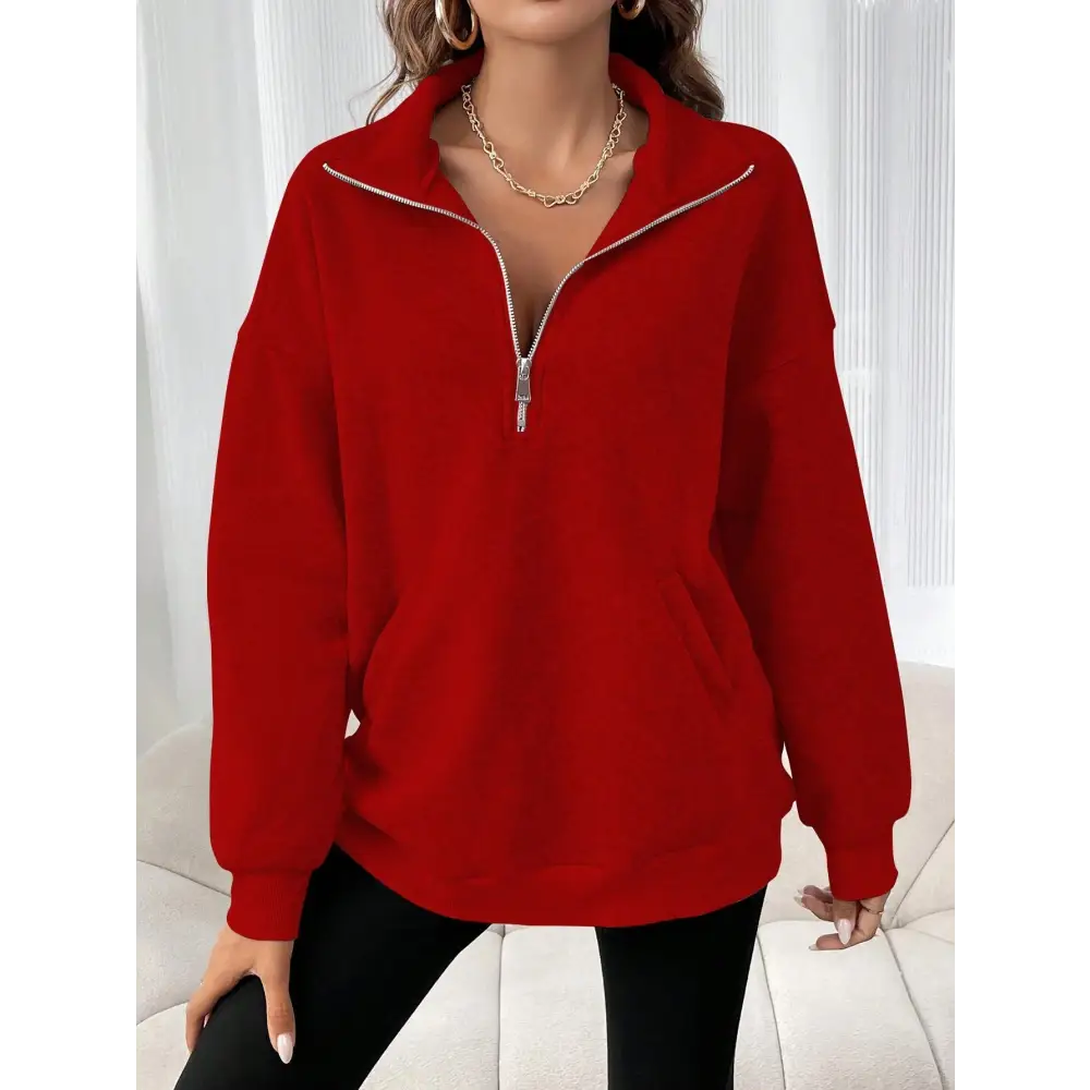Polo Collar Solid Color Casual Women's Hoodie Beyond Trends Hub