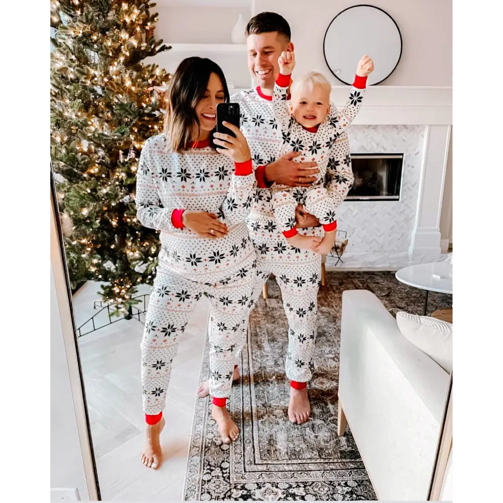 Polyester Black And White Contrast Color Christmas New Parent-Child Women's Casual Suit Beyond Trends Hub