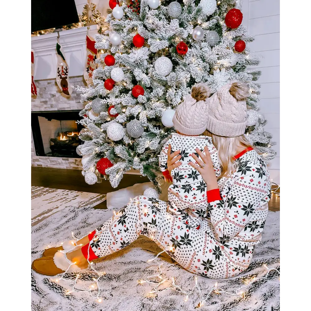 Polyester Black And White Contrast Color Christmas New Parent-Child Women's Casual Suit Beyond Trends Hub