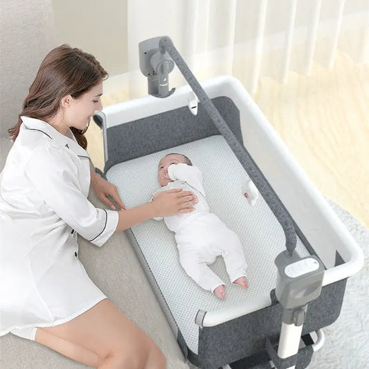 Portable Baby Bed Electric Bassinet Splicing Bed Foldable Newborn Baby Bedside Bed Baby Bed - Beyond Trends Hub 