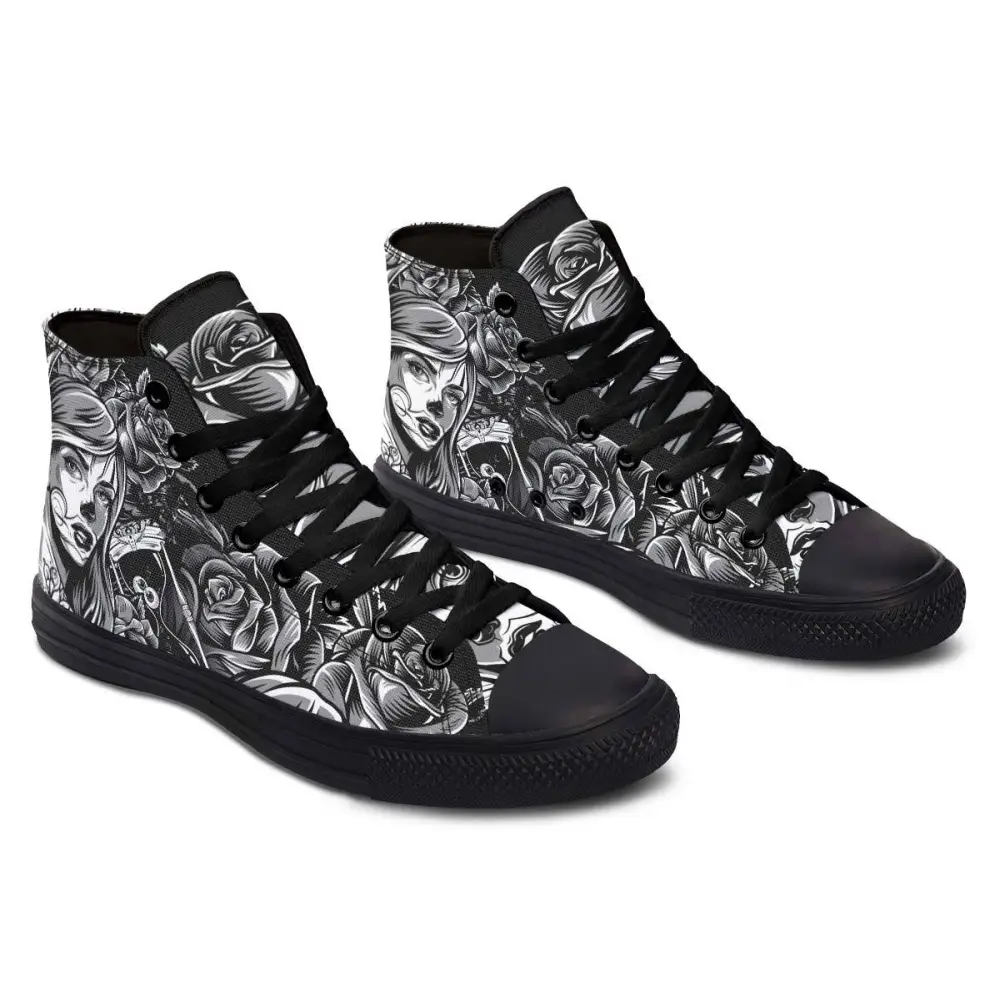 Printed Couple High-top Canvas Shoes - Black / 36