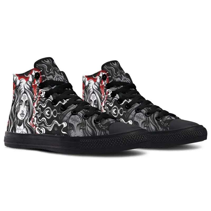 Printed Couple High-top Canvas Shoes - Black / 36