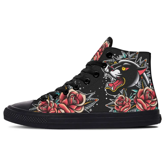 Printed Couple High-top Canvas Shoes - Black / 36