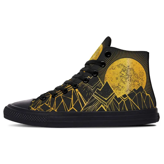 Printed Couple High-top Canvas Shoes - Gold light / 36