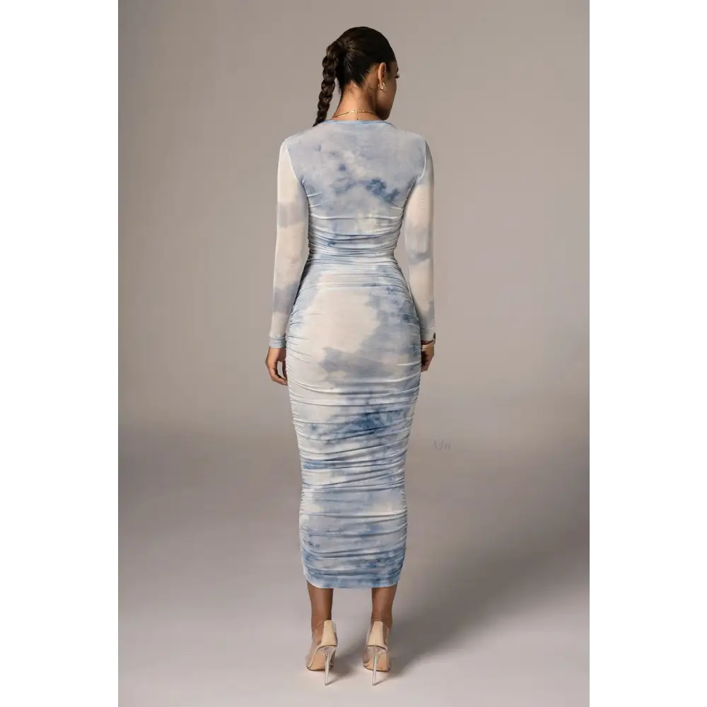 Printed Round Neck Dress Slim Slimming Hip Skirt Women