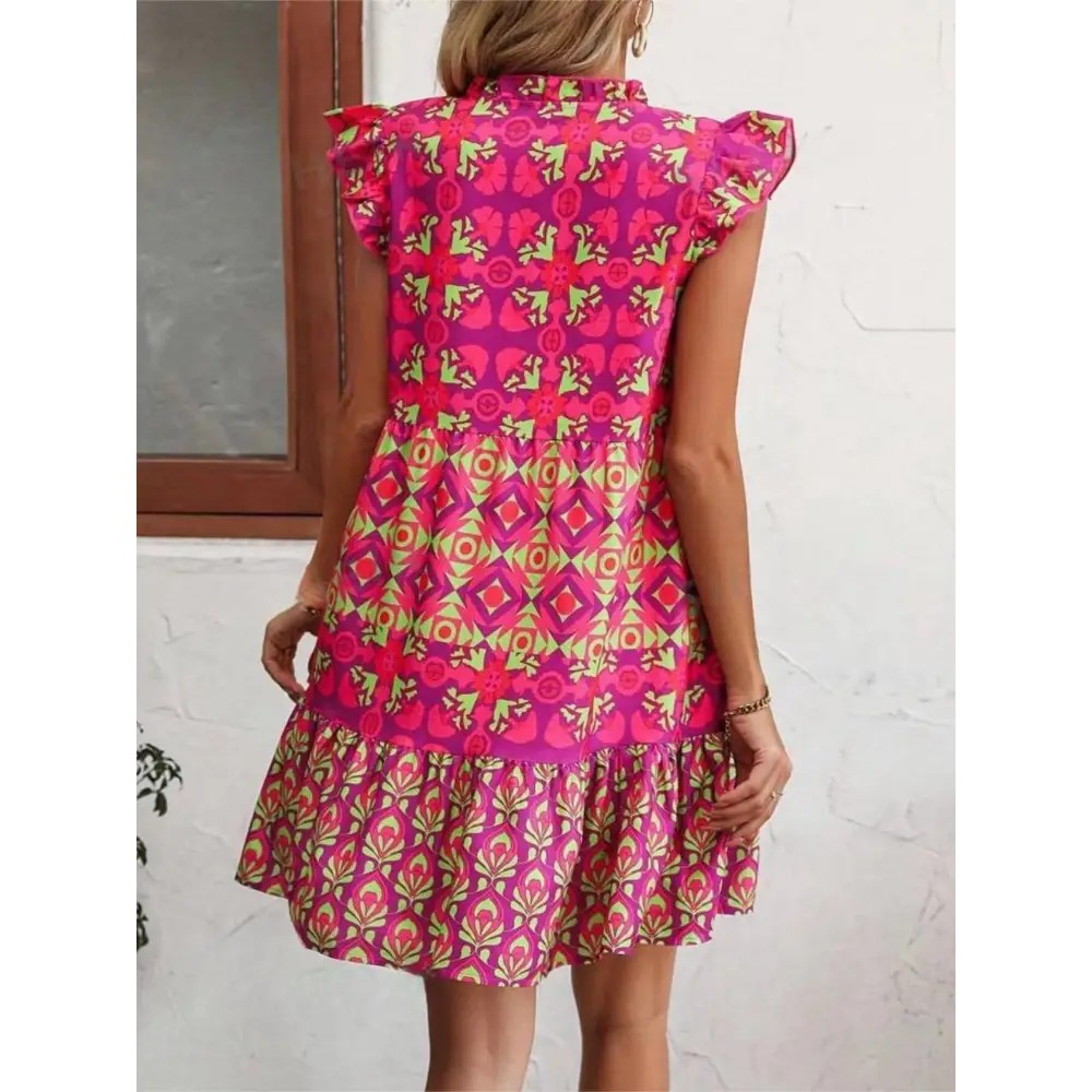 Printed Sleeveless Dress Summer Fashion V-Neck Lace-up Straight Dresses For Womens Clothing Beyond Trends Hub