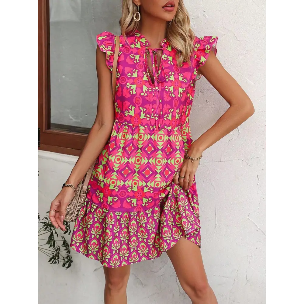 Printed Sleeveless Dress Summer Fashion V-Neck Lace-up Straight Dresses For Womens Clothing Beyond Trends Hub