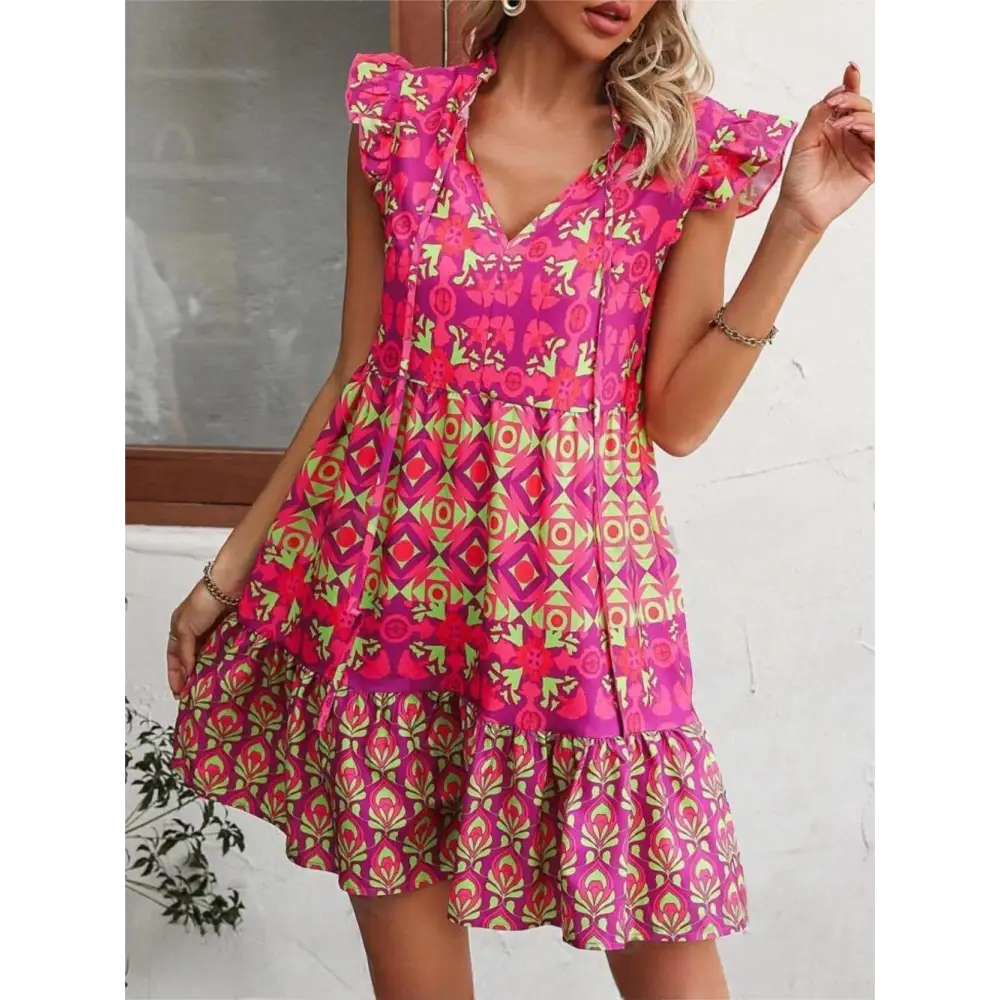 Printed Sleeveless Dress Summer Fashion V-Neck Lace-up Straight Dresses For Womens Clothing Beyond Trends Hub