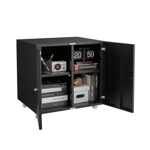 Printer Table With File Door Moves Horizontal Filing Cabinet - Black - 5