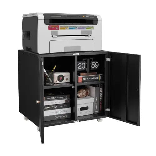 Printer Table With File Door Moves Horizontal Filing Cabinet - Black - 5