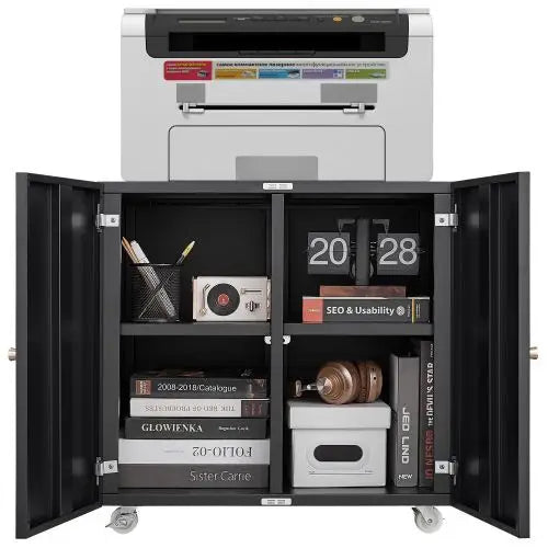Printer Table With File Door Moves Horizontal Filing Cabinet - Black - 5