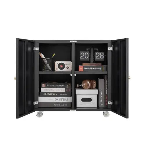 Printer Table With File Door Moves Horizontal Filing Cabinet - Black - 5