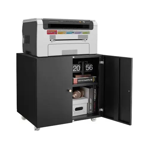 Printer Table With File Door Moves Horizontal Filing Cabinet - Black - 5
