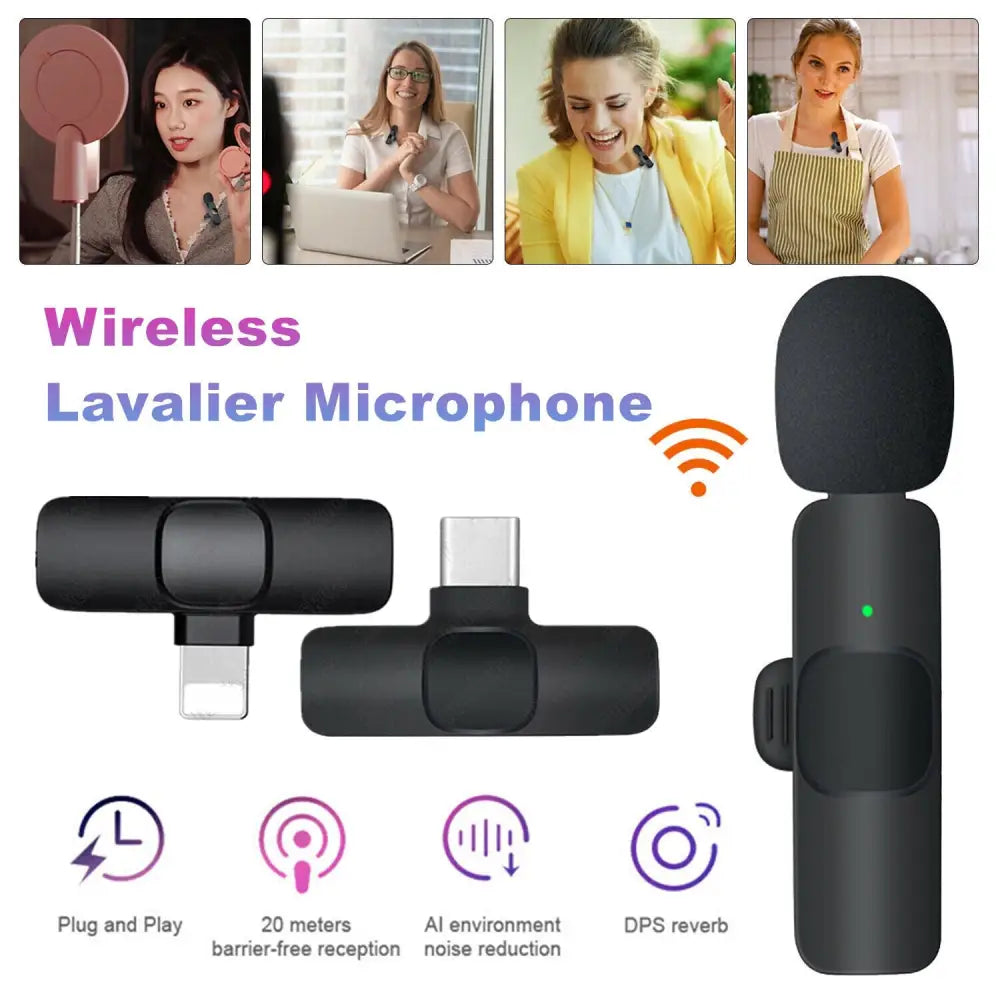 Professional Wireless Lavalier Lapel Microphone For IPhone IPad - Cordless Omnidirectional Condenser Recording Mic