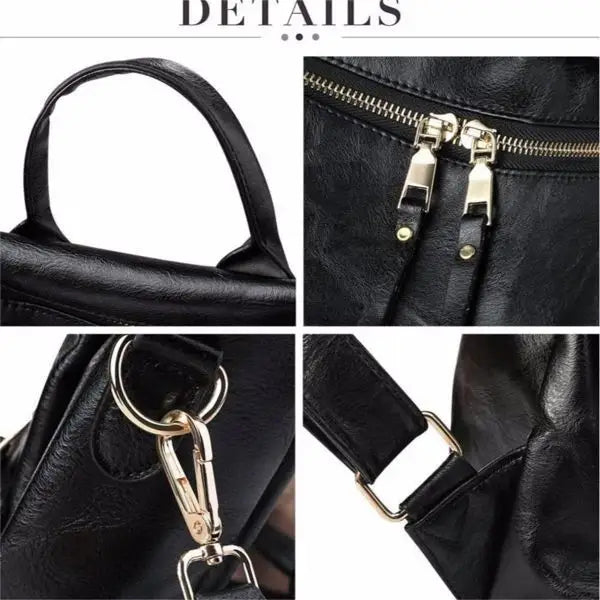 PU Leather Backpack - Black - 5