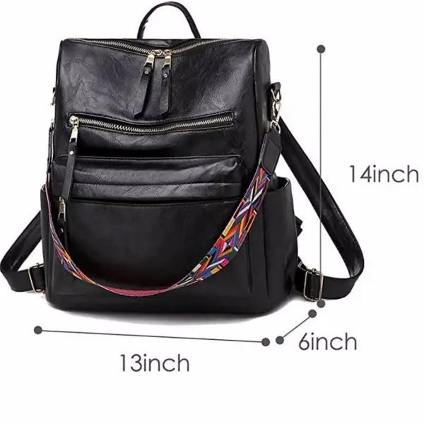 PU Leather Backpack - Black - 5