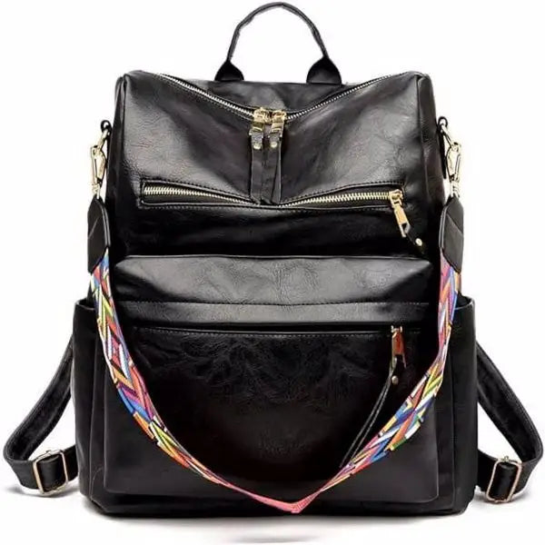 PU Leather Backpack - Black - 5