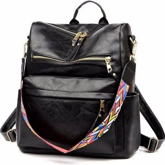 PU Leather Backpack - Black - 5