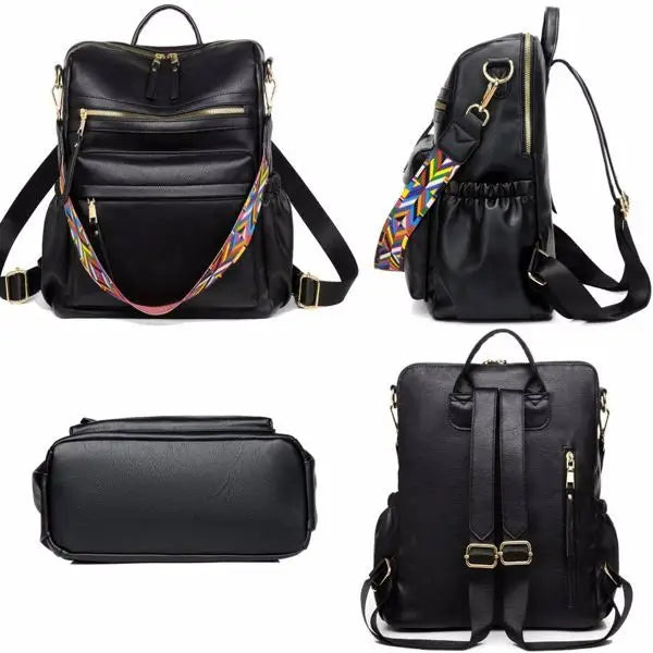 PU Leather Backpack - Black - 5