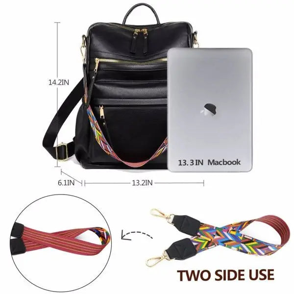 PU Leather Backpack - Black - 5