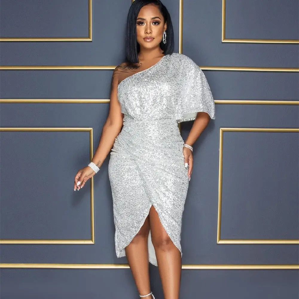 Pure Color Sequins Women’s Clothing Dress