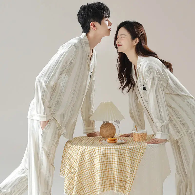 Pure cotton couple pajamas women’s spring and autumn men’s home suit set