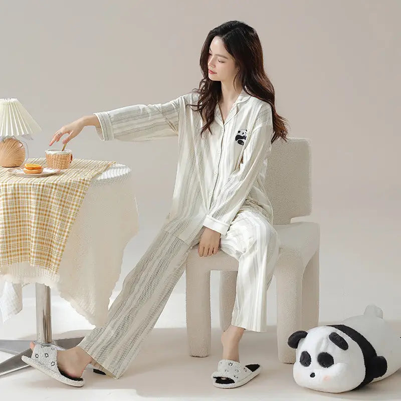 Pure cotton couple pajamas women’s spring and autumn men’s home suit set - 5S2654- Women’s Edition / M