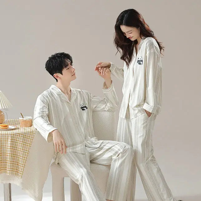 Pure cotton couple pajamas women’s spring and autumn men’s home suit set