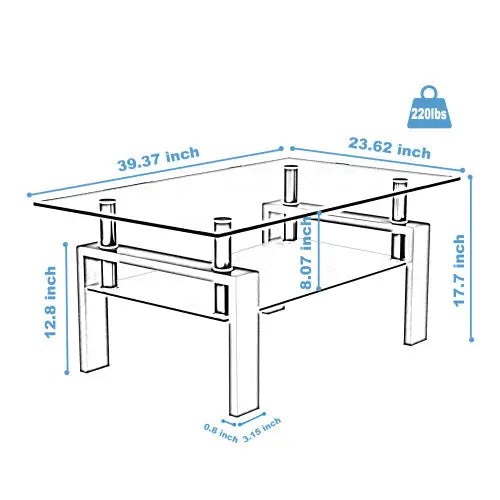 Rectangular Black Glass Coffee Table - Black - 5