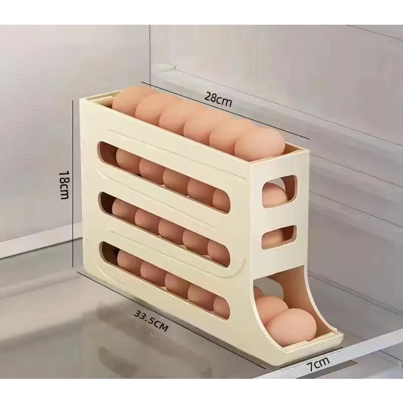Refrigerator 4-Layer Automatic Egg Roller Sliding Egg Tray Refrigerator Side Door Large Capacity Holder Egg Storage Box Kitchen Gadgets Beyond Trends Hub