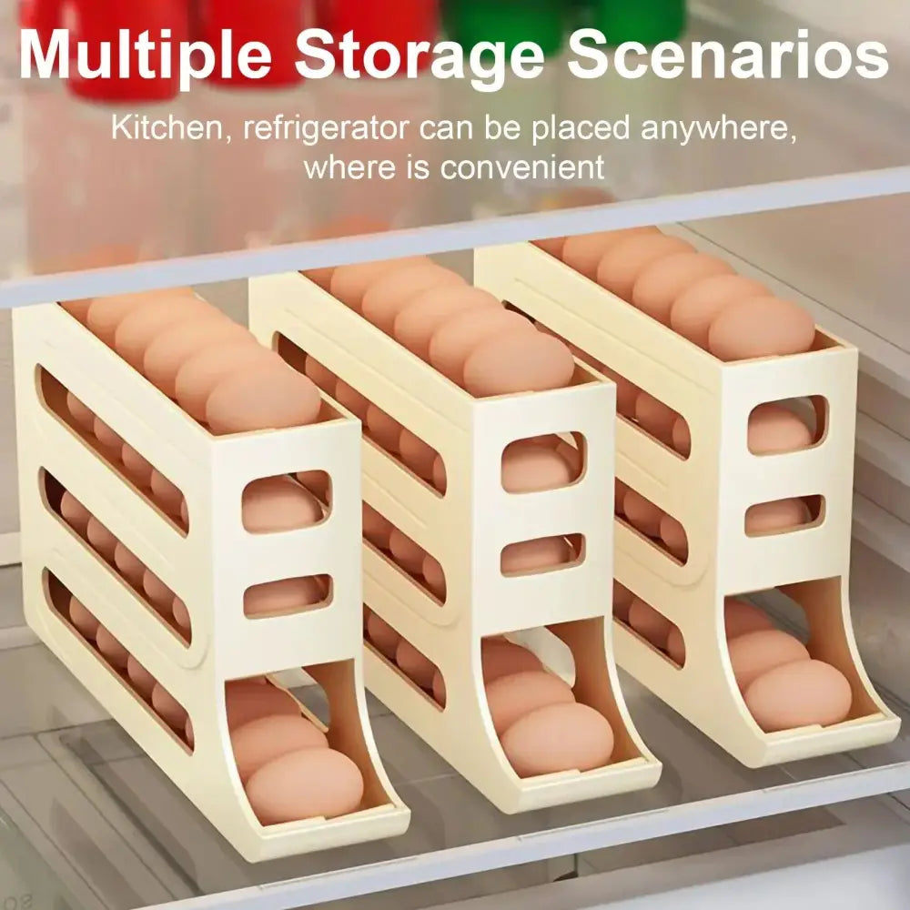 Refrigerator 4-Layer Automatic Egg Roller Sliding Egg Tray Refrigerator Side Door Large Capacity Holder Egg Storage Box Kitchen Gadgets Beyond Trends Hub