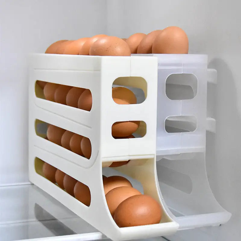 Refrigerator 4-Layer Automatic Egg Roller Sliding Egg Tray Refrigerator Side Door Large Capacity Holder Egg Storage Box Kitchen Gadgets Beyond Trends Hub