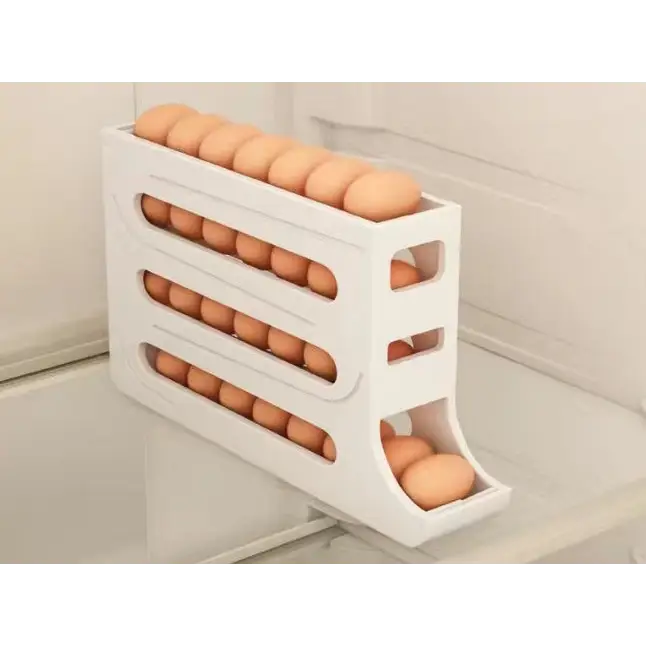 Refrigerator 4-Layer Automatic Egg Roller Sliding Egg Tray Refrigerator Side Door Large Capacity Holder Egg Storage Box Kitchen Gadgets Beyond Trends Hub