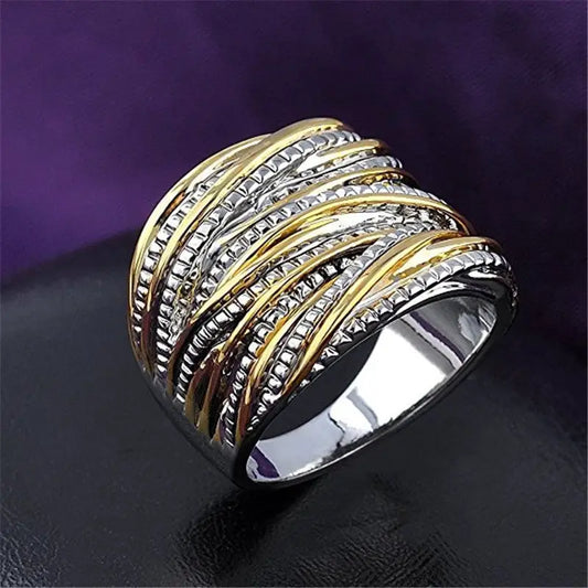 Retro Double Gold Texture Men’s And Women’s Rings Fashion