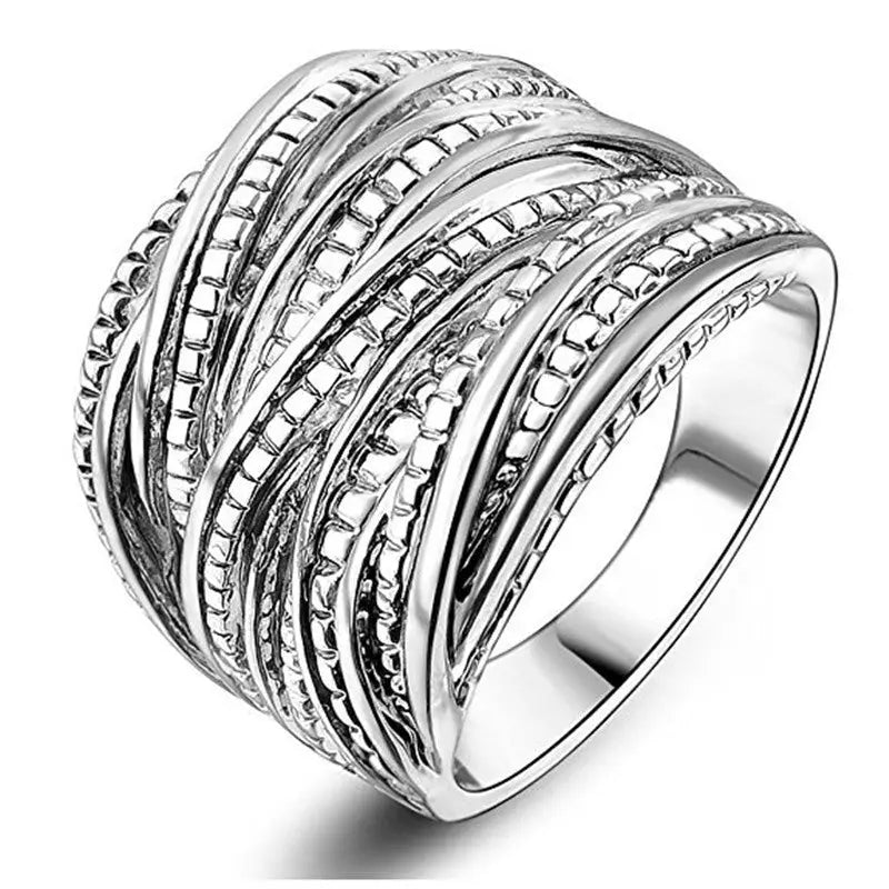Retro Double Gold Texture Men’s And Women’s Rings Fashion - B1400 White Gold Color / 10 Yards