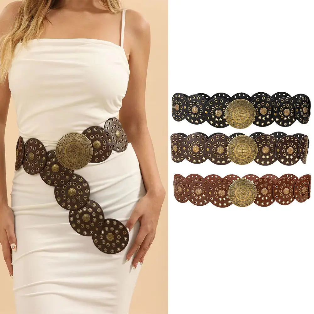 Retro Personality Men's And Women's Belts Exaggerated Hip Hop Punk Metal Cutout Round Fashion Belts - Beyond Trends Hub 