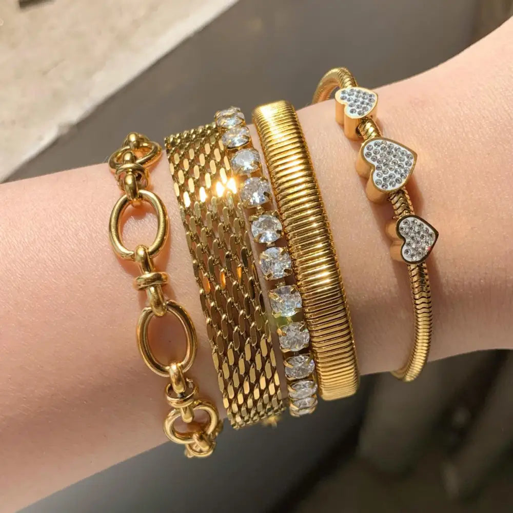 Retro Set Silver Crystal Heart Shaped Women's Bracelet Five Piece Set Fashion Geometry Adjustable Infinite Symbol Jewelry - Beyond Trends Hub 