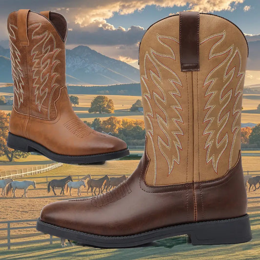 Retro Wide Head Western Cowboy Boot Beyond Trends Hub