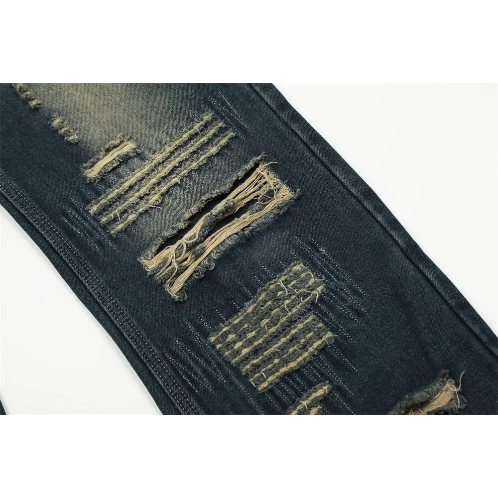 Ripped Denim Straight-leg Trousers Men