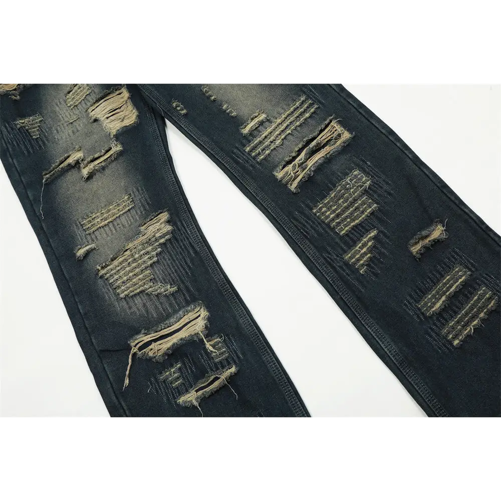 Ripped Denim Straight-leg Trousers Men
