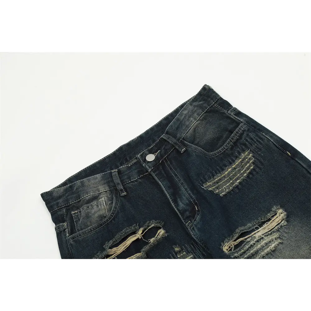 Ripped Denim Straight-leg Trousers Men