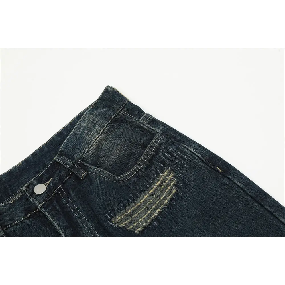 Ripped Denim Straight-leg Trousers Men