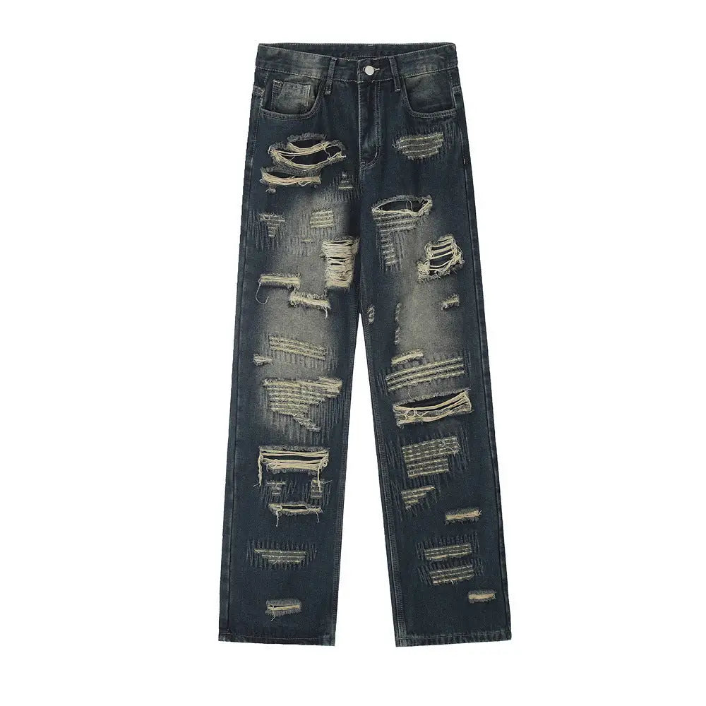 Ripped Denim Straight-leg Trousers Men - Blue / S