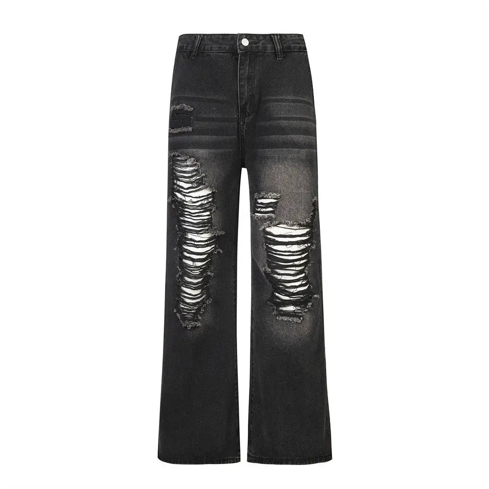 Ripped Denim Trousers For Men And Women - Black / M