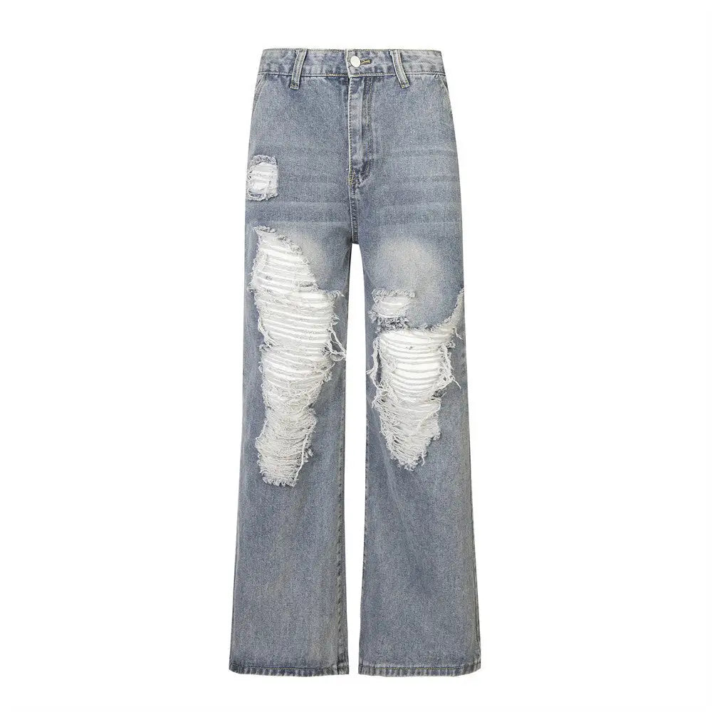 Ripped Denim Trousers For Men And Women - Blue / M