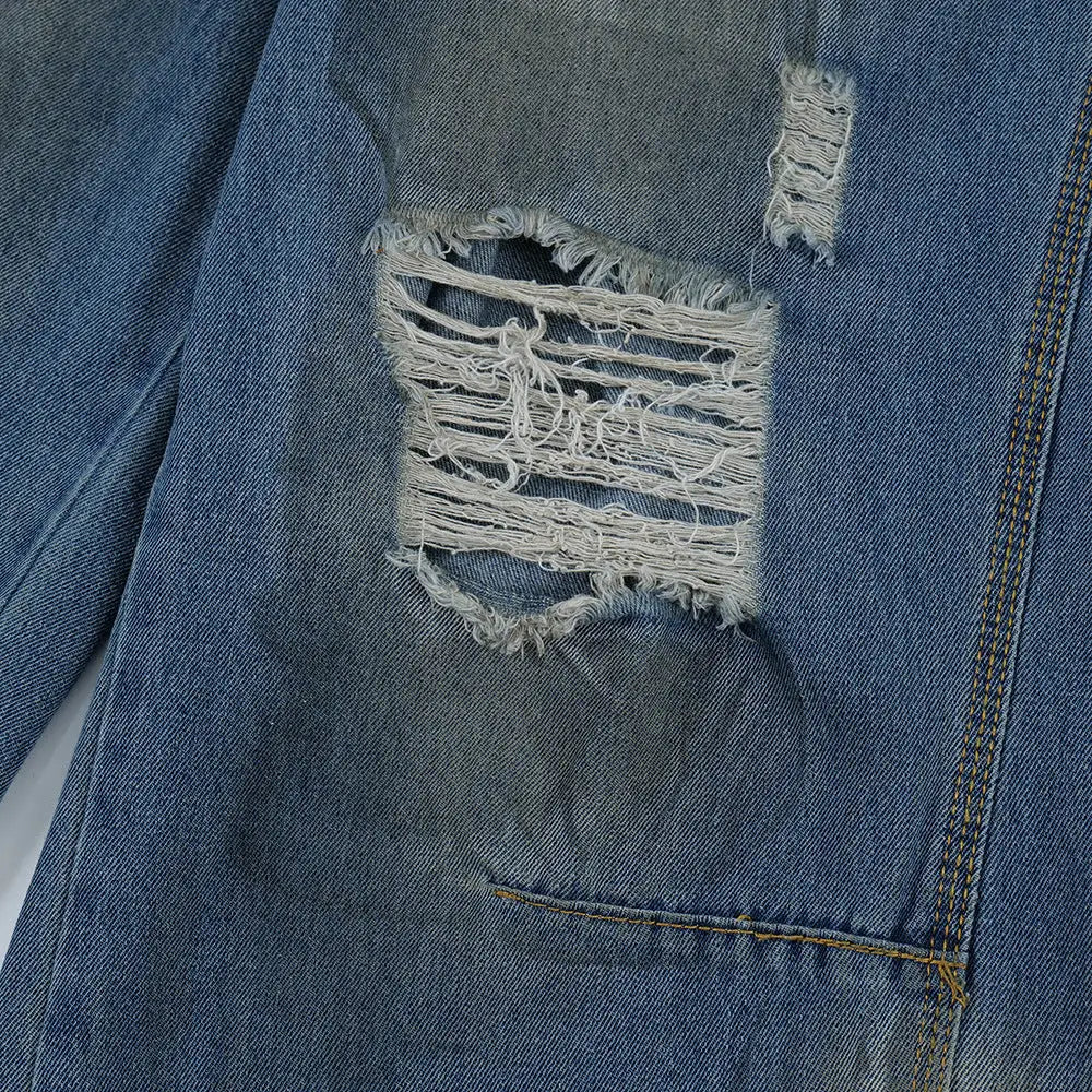 Ripped Dirty Denim Trousers For Men