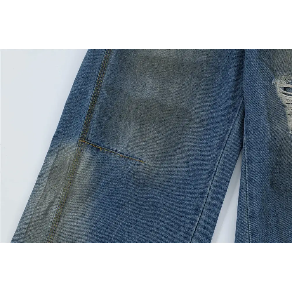 Ripped Dirty Denim Trousers For Men