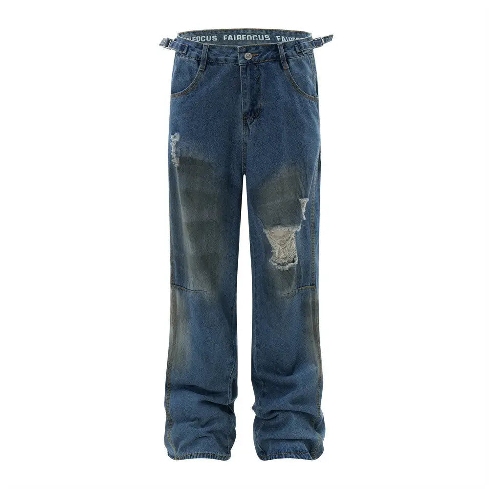 Ripped Dirty Denim Trousers For Men - Blue / S